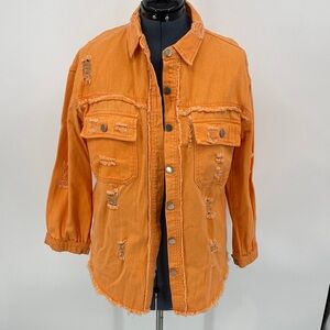 JEAN Orange Distressed Denim OVERSIZED Jacket WOMENS SIZE S